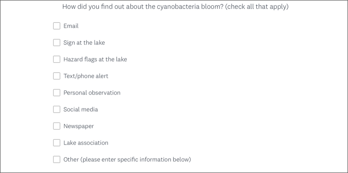Help NALMS understand how you learn about cyanobacterial blooms on your favorite lake